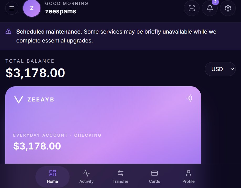 Customer banking dashboard application